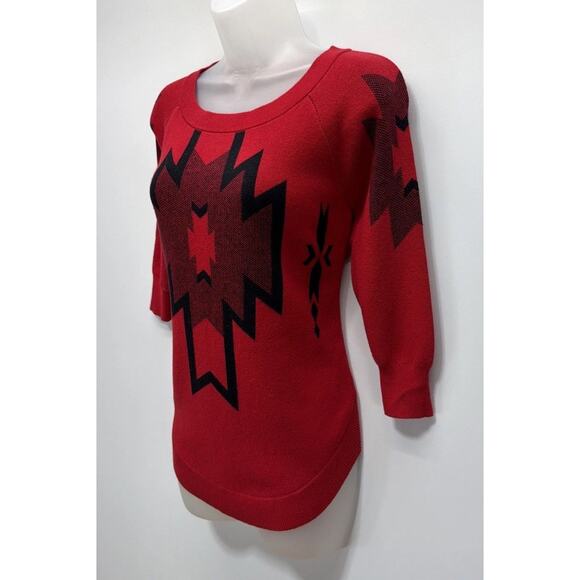 Express Women’s Sweater Size XS Red Aztec Geometric 3/4 Sleeve Warm - Picture 2 of 7